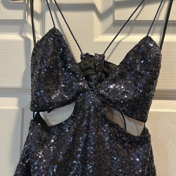 Hello Molly Wanna Know How You Feel Sequin Cut-Out Mini Dress XS Navy Blue - Picture 4 of 12